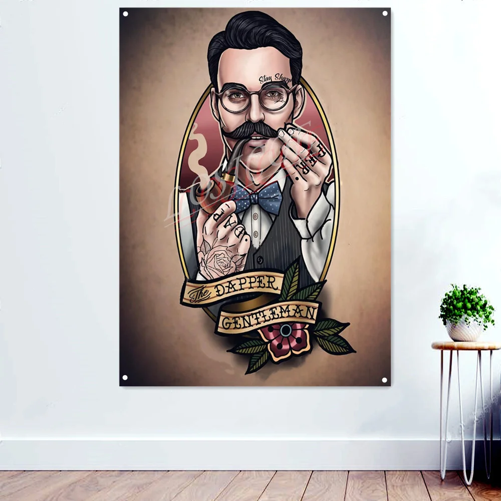 

Традиционные художественные баннеры DAPPER в стиле джентльмена с татуировками, настенные подвесные флаги, винтажные плакаты и принты, Настенн...