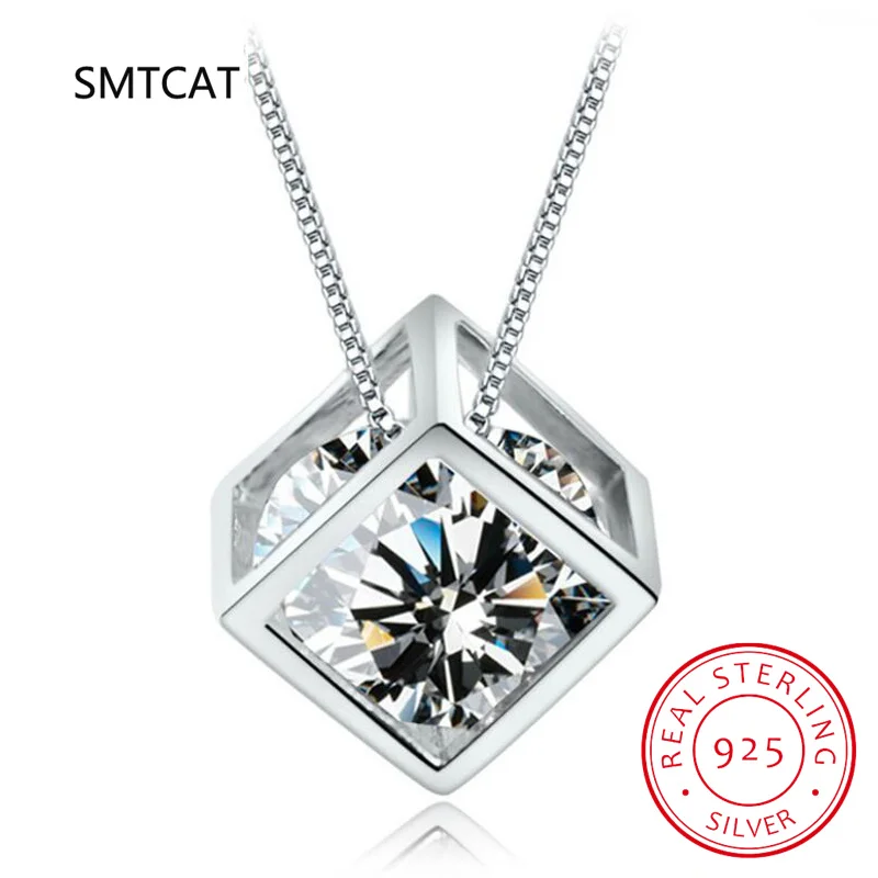 

Square Hollow Cube Pendant Moissanite Necklace 925 Sterling Silver VVS Lab Diamond Necklace For Women Girls Gift Fine Jewelry