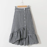 tfetters woman skirts 2022 new korean style slim sexy skirt for sex fishtail skirt high waist irregular mid length plaid skirt
