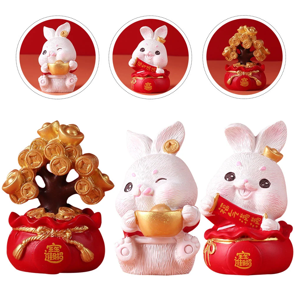 

Rabbit Bunny Figurine Figurines Year Zodiac Statue Chinese Decoration New Money Decorations Animal Resin Miniature Tree Decor