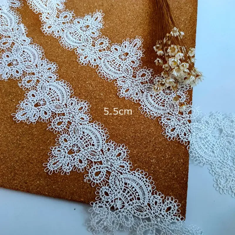 2 ярда белая Цветочная вышивка кружевная отделка ткань для свадебного платья