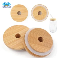 6pcs bamboo lids silicone seal covers for wide mouth mason jars drinking cans eco friendly lids with straw hole bamboo covers