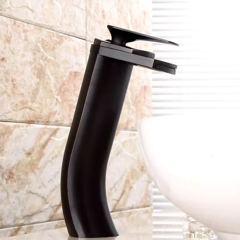 

Bathroom Black Waterfall Faucets Deck Mounted Basin Mixer Tap Brushed Sink Tap Vanity Hot And Cold Water Mixer Tap S79-430