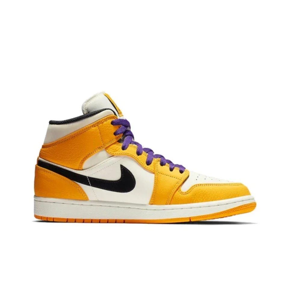 Оригинальные мужские баскетбольные кроссовки Air Jordan 1 Mid 'Lakers' желтого и