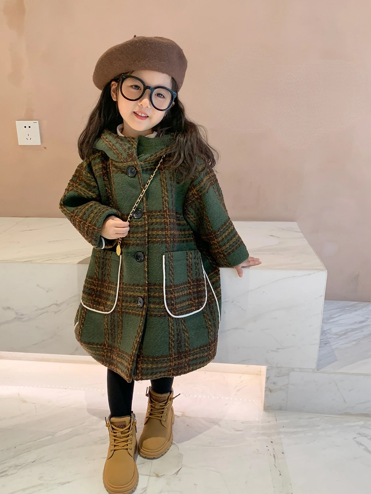 

Children Clothing 2023 Autumn Winter Girls Coat New Fashionable Thickened Coat Baby Wool Casual Plaid Winter Clothes for Girls