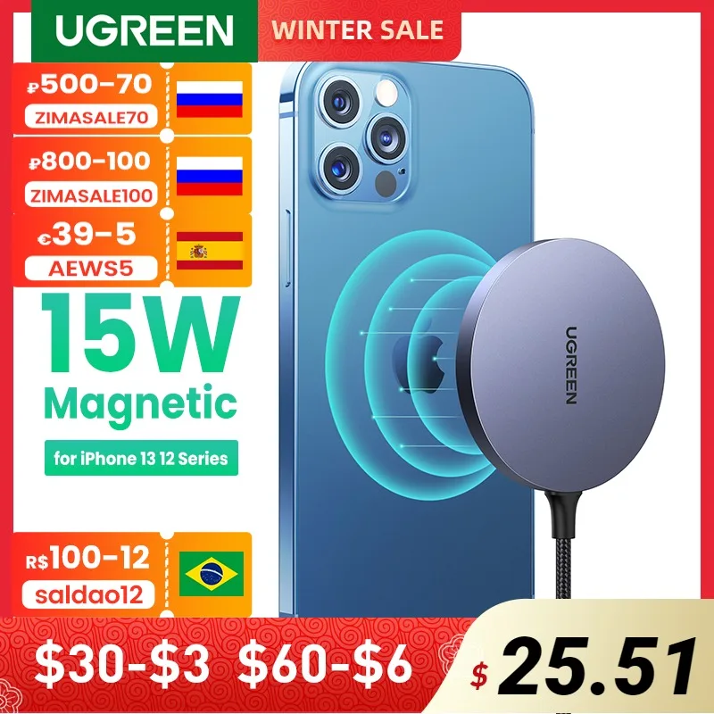 

UGREEN Magnetic Wireless Charger For iPhone 12 13 Series Phone Charger Magnet Induction Charger For iPhone Wireless Charging Pad