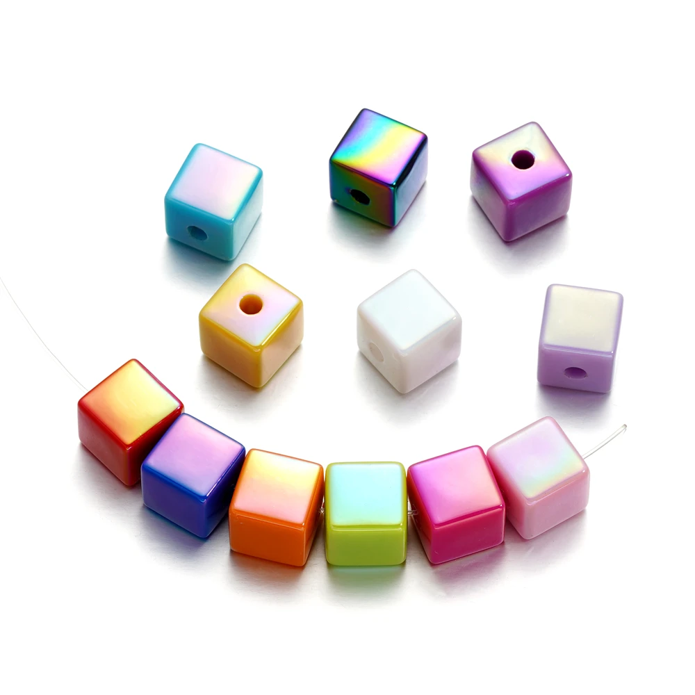 

10Pcs/Lot 14mm AB Color Acrylic Square Beads Charm Loose Spacer Beads for DIY Phone Chain Bracelets Jewelry Making Accessories