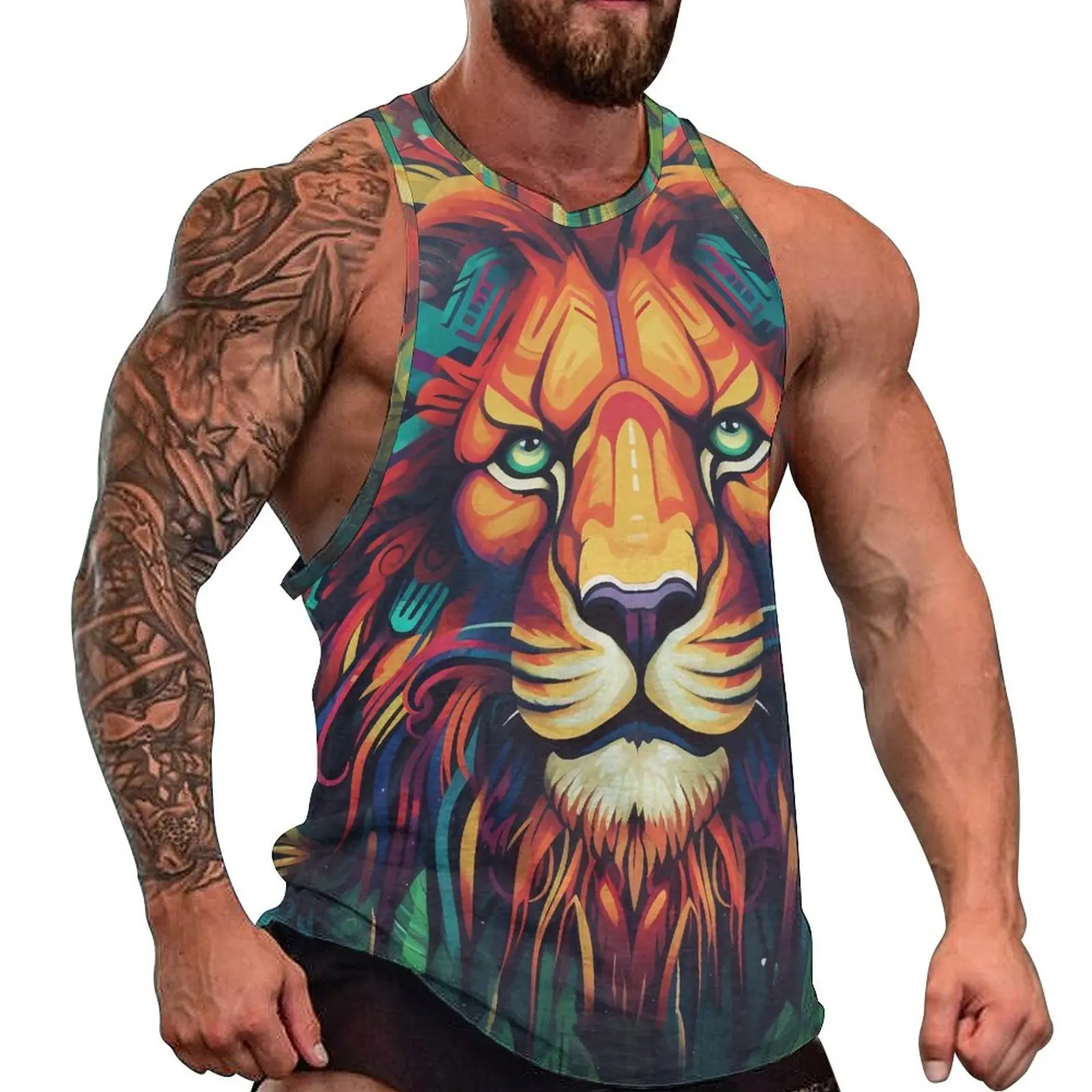 

Lion Daily Tank Top Wall Graffiti Visual Impact Gym Tops Male Custom Vintage Sleeveless Shirts Large Size 4XL 5XL