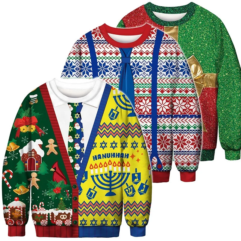 

Christmas Clothes Christmas 3D Digital Printeding Party Sweater Autumn Man's Children's Round Neck Long Sleeve T-shirt