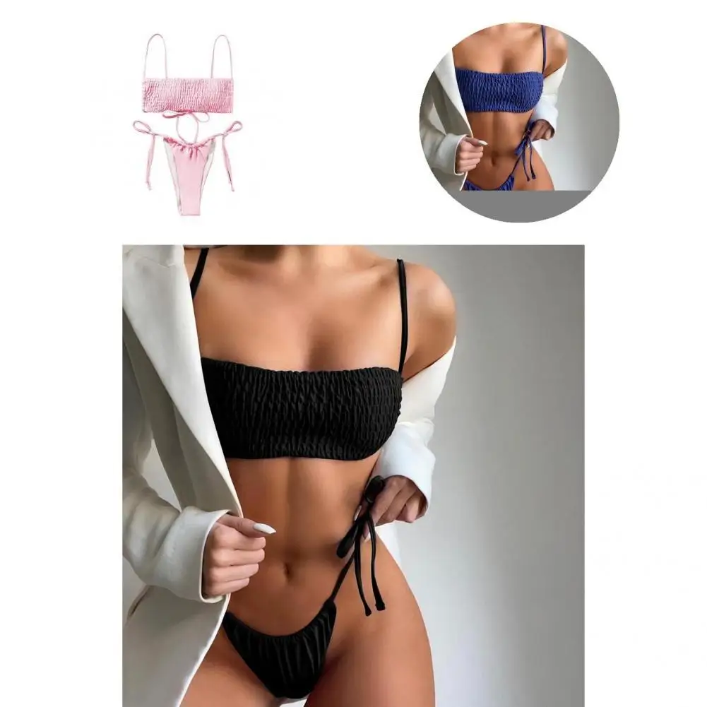 

Spaghetti Strap 2 Pcs/Set Chic Comfortable Summer Bikini Set Beachwear Women Swimsuit Set Stretchy for Spa