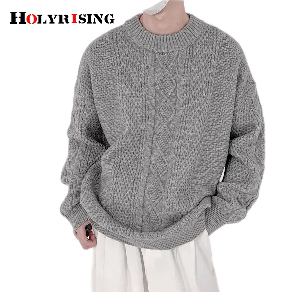 

Men Grey sweater Autumn and Winter Men's Warm Sweater Long Sleeve Sweater Retro Knitted Sweater Pullover Sweater NZ197