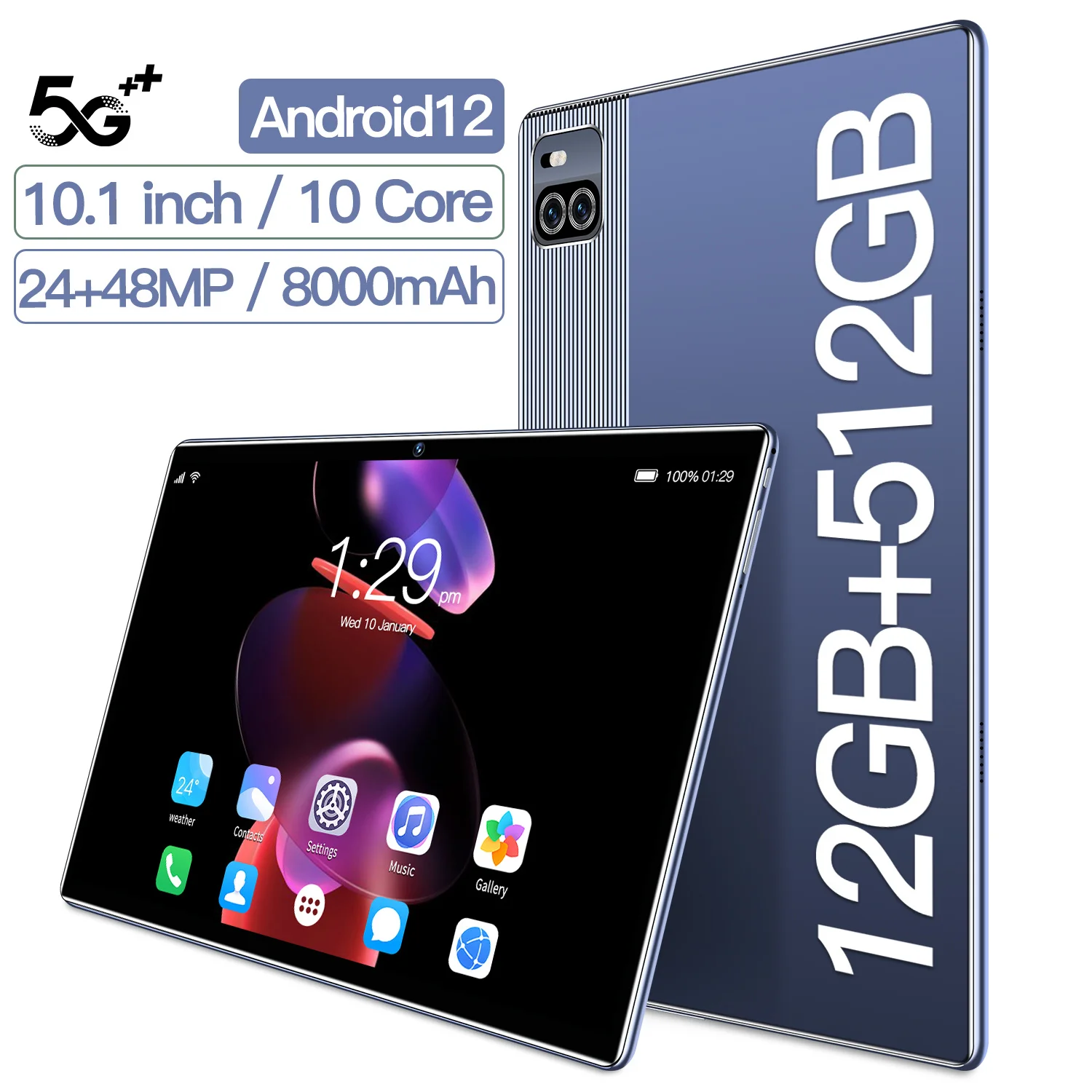 10.1-inch 2022 new 5G tablet 12GB+512BG Android 12 full screen office phone 2-in-1 mobile phone 8-core dual cardGPS+wifi+8000mAh