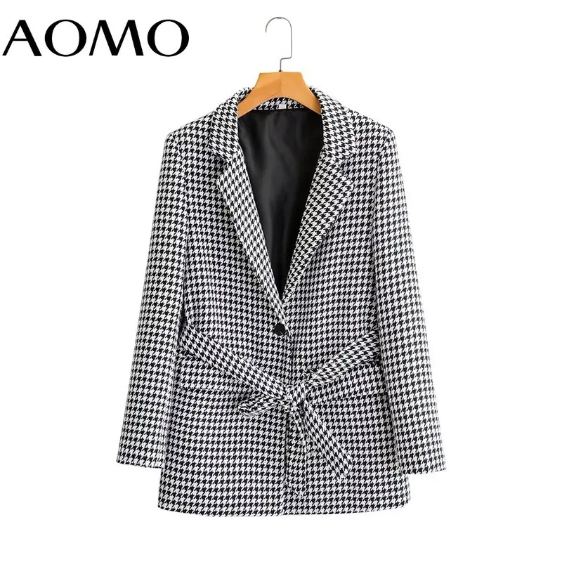 

AOMO Women 2022 Fashion Tweed Blazer Coat with Slash Vintage Long Sleeve Female Outerwear 8Y48A