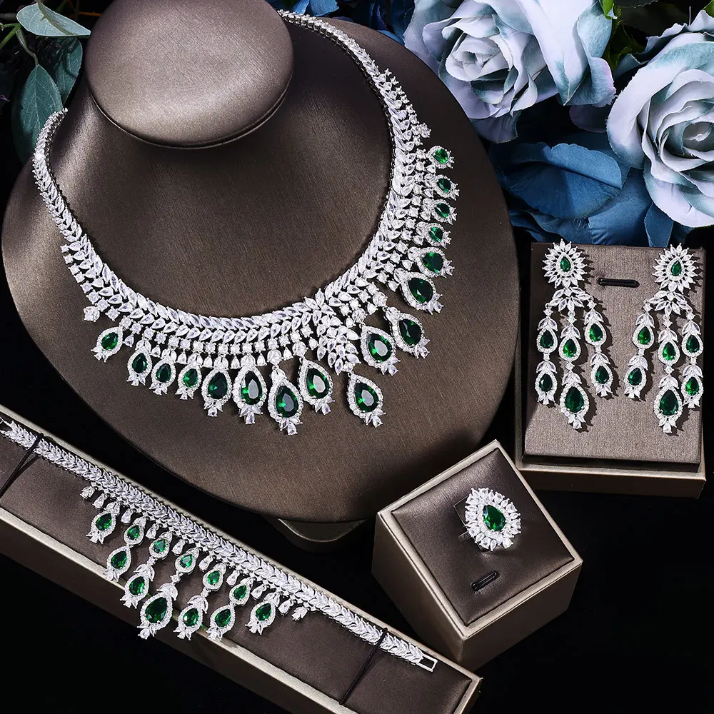

HIBRIDE Luxury 4PCS African Jewelry Set For Women Wedding Party CZ Crystal Necklace Sets Dubai Bridal Jewelry Accessories N-534