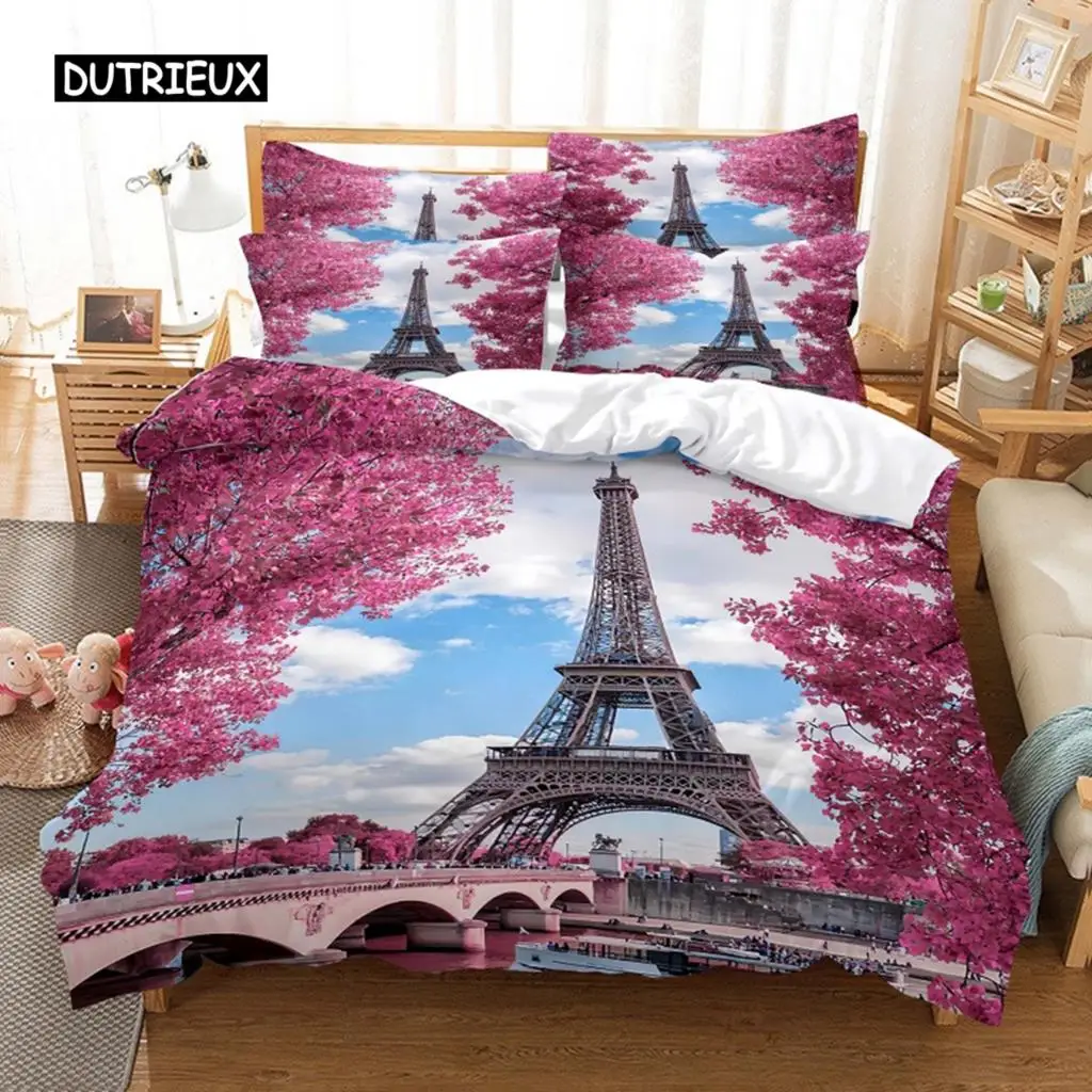 

Комплект постельного белья с изображением Эйфелевой башни, комплект с пододеяльником, постельное белье с цифровым 3d принтом, Королевский размер, модный дизайн