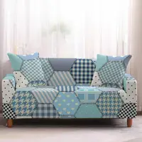 Blue Hexagonal Geometric Stitching Fashion Sofa Cover Sofa Slipcover Non Slip Washable Furniture Protector for Women Men Gift