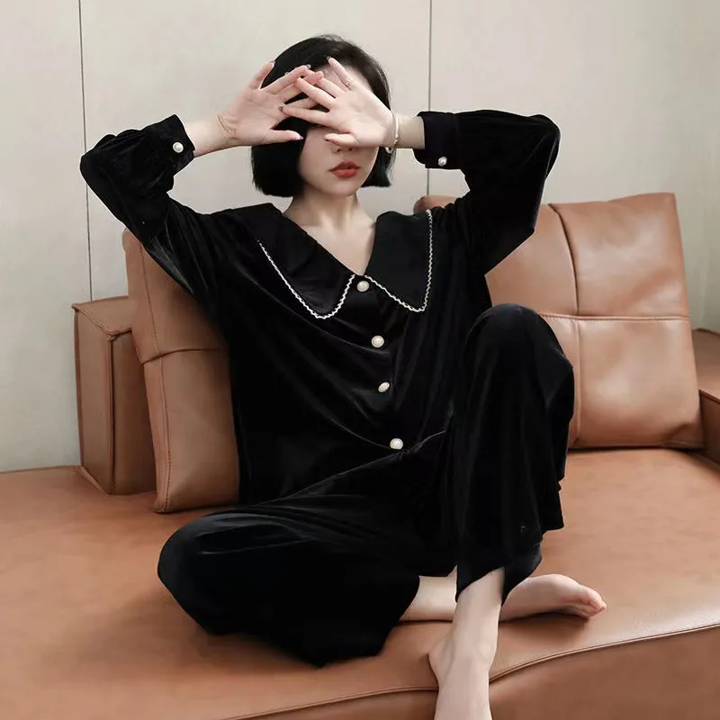 Pajamas Sets For Women Gold Velvet 2022 New Fashion Ladies Long-Sleeved Autumn Winter Home Clothes Homewear