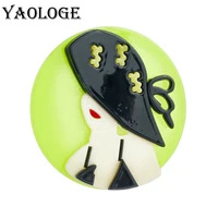 yaologe acrylic black big hat sexy lady brooches for women kids new cartoon figure pins badge handmade jewelry birthday gifts