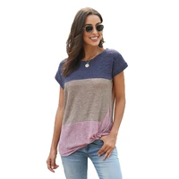 women casual t shirts twist tops color block casual tee knot short sleeve shirts summer