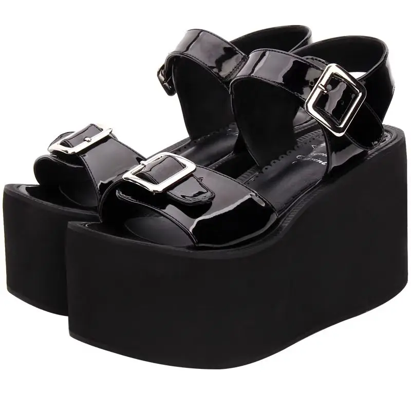 

Женские сандалии в стиле «лолита», туфли в Корейском стиле, туфли для косплея, обувь на толстой подошве, увеличивающая рост, с пряжкой и подошвой для маффинов, лето 2023