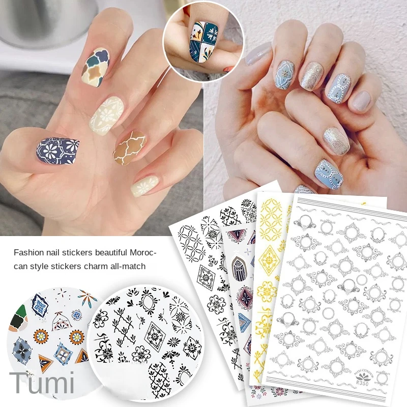 

1 Dollar Items Free Shipping Tile Pattern Nail Art Waterproof Stickers Nail Stickers Back Gel Decorations