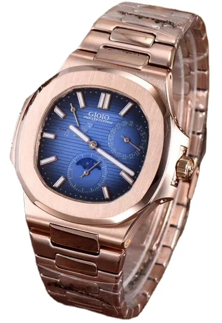 

Automatic Mechanical Men Watch Rose Gold Moon Phase Black Blue