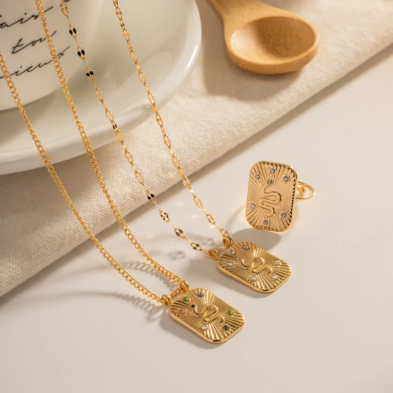 

Minar Unusual Colorful Rhinestone Snake Medallion Pendant Necklaces for Women 18K Gold Plated Stainless Steel Chokers Necklace