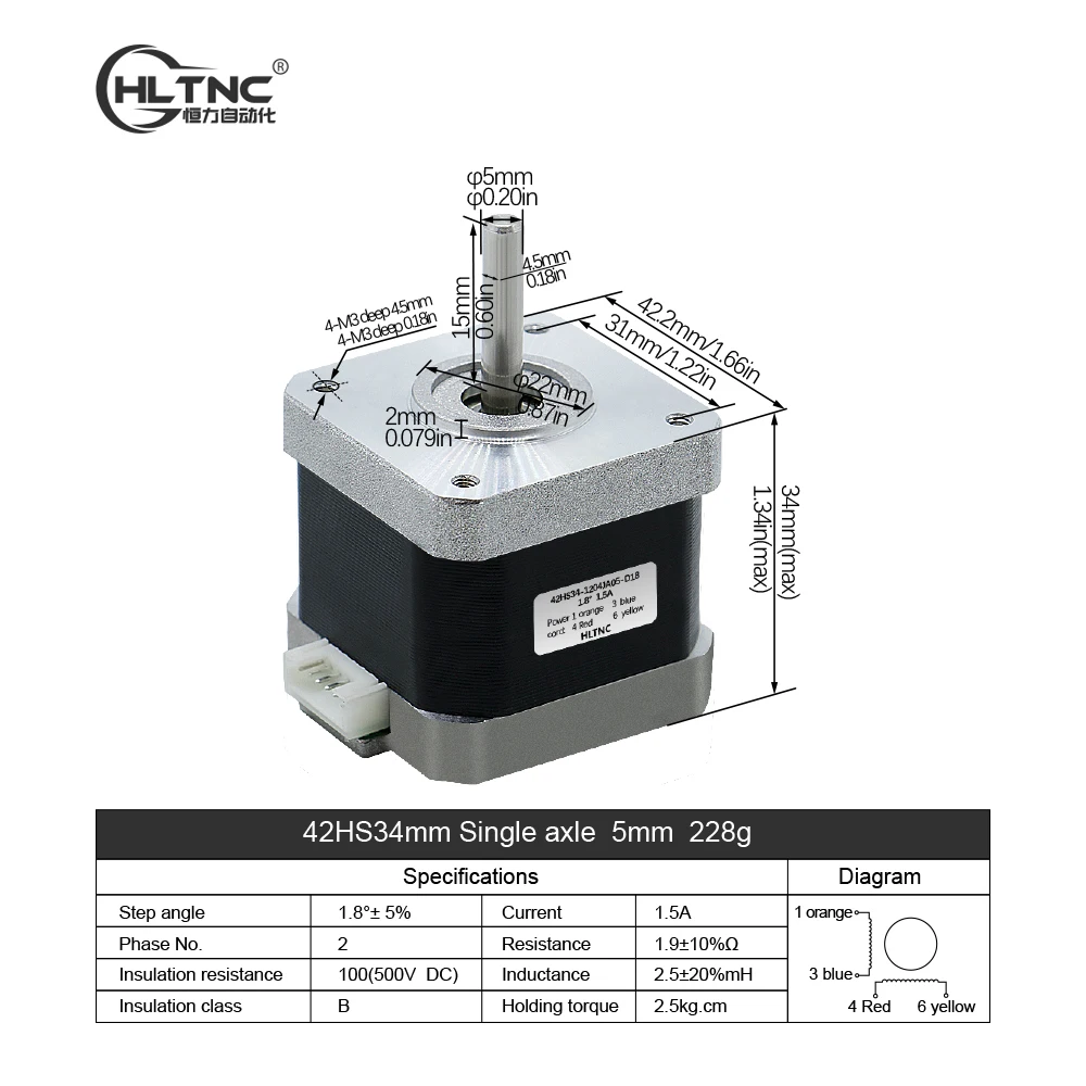 Шаговый двигатель Nema 17 для 3D принтера 0 25 нм 42HS34mm 36ozin 2 5 kg.cm Single Axis мм ток 1 5a