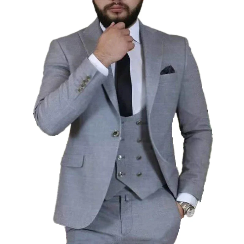 

Смокинги для жениха на заказ, серый мужской костюм, куртка, блейзеры, костюм на Хэллоуин, элегантный роскошный мужской костюм на свадьбу, 273