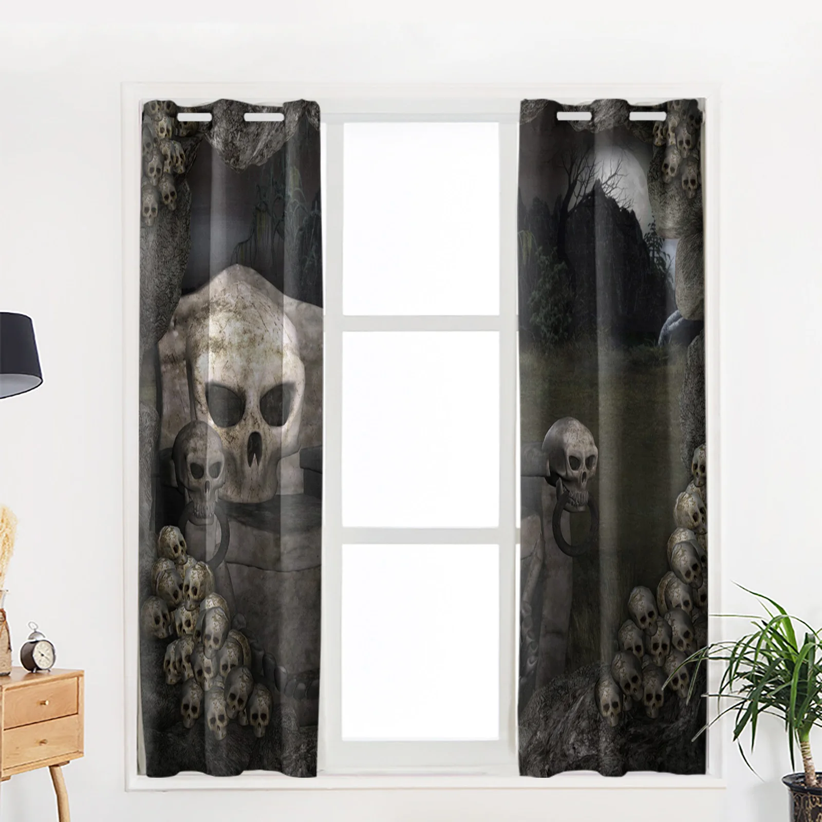 Каменные оконные шторы с изображением леса черепа стула кухонные занавески