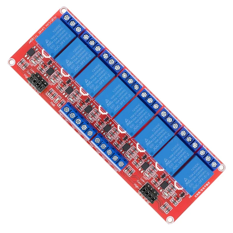 

Горячее предложение, релейный модуль с оптроном, триггер высокого/низкого уровня для Arduino (реле 12 В, 8 каналов)