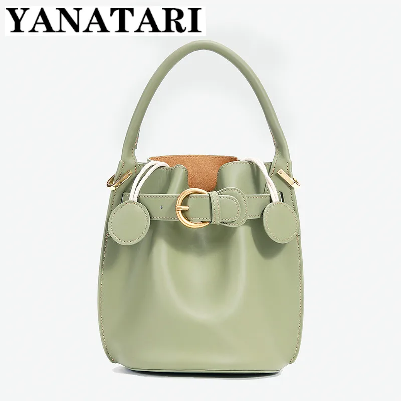 NAYATARI New Genuine Leather Bucket Bag Fashion Shoulder Bag Women's Versatile Small Bag Oblique Straddle Bag Luxury Handbag