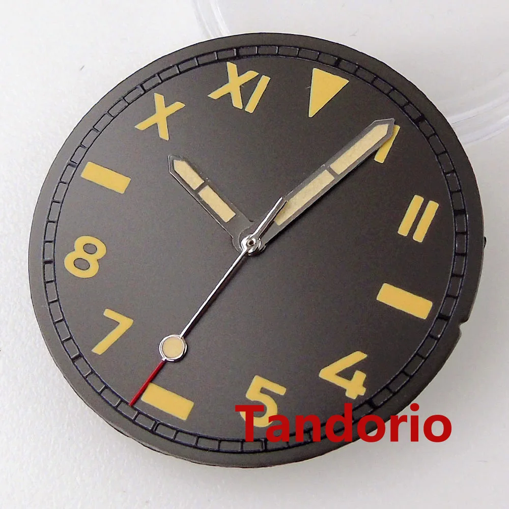 

29mm Aviator Pilot Men Watch California Dial For NH35A NH36A ETA2824 PT5000 Miyota Movement Silver Edge Yellow Hands Luminous