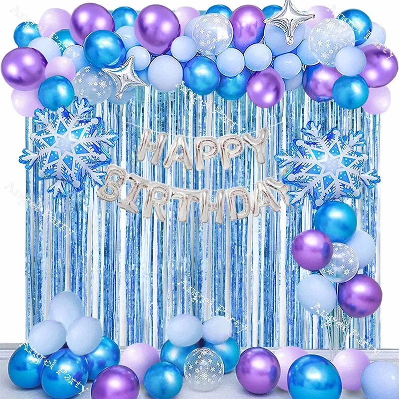Arco de globos con temática de Frozen para niña, 97 piezas, helio, de plata, primer cumpleaños, Reina de la nieve, decoraciones para fiesta de Baby Shower