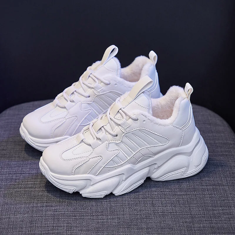 

2022 Winter Women's Shoes Casual Fashion Warm Plush Non Slip Lace Up Outdoor Sneakers Shock Absorbing Comfortable Platform Shoe