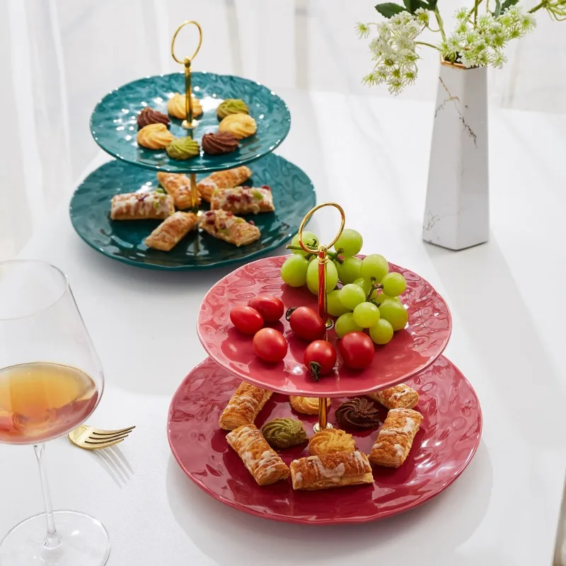 

Wedding Banquet Decoration Fruit Snack Tray Light Luxury Ceramic Double-layer Storage Tray Storage Holder