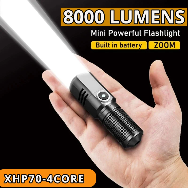 

4 Type-c Shot Flash Torch Light In Smart Lamp Led Rechargeable Camping Flashlight Battery Long Corebuilt Powerful For