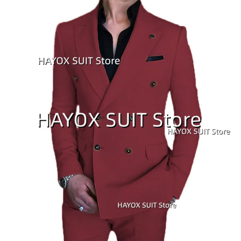 Men's Suits 2 Piece Slim Fit Double Breasted Point Lapel Jacket Pants Fashion Business Formal Interview Office Meeting Blazer Se