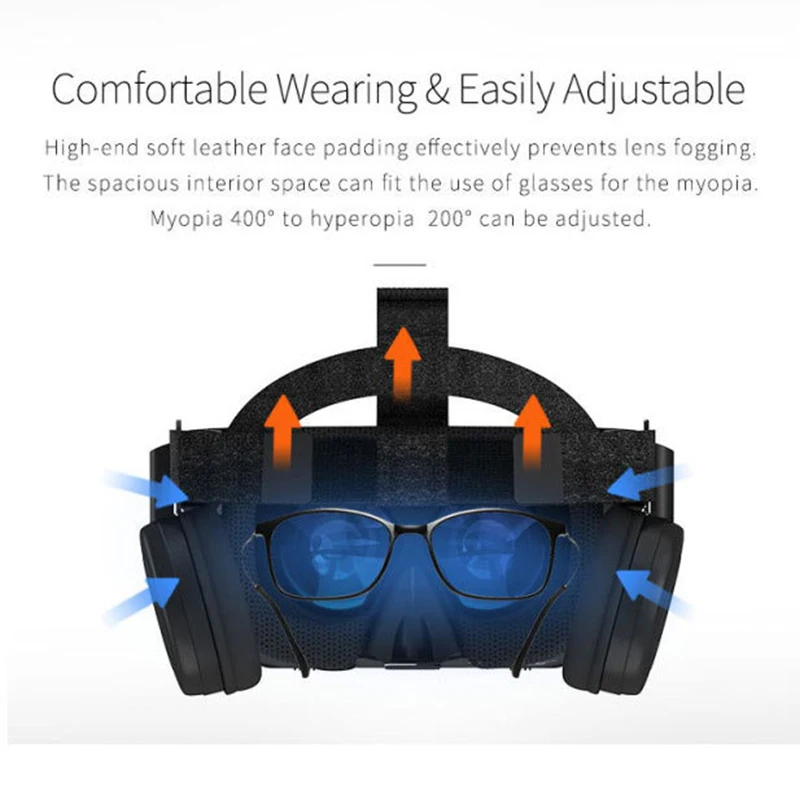 headworn VR glasses with Bluetooth wireless headset Virtual reality 3D glasses Watch movies Play games 7 inches for smartphone enlarge