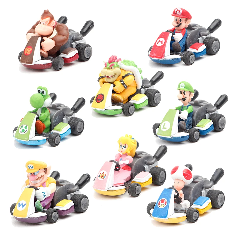 

8pcs/set Super Mario Cartoon Pull Back Cars Racing Game Toys Luigi Bowser Mushroom Action Figure Model for Kids Birthday Gifts