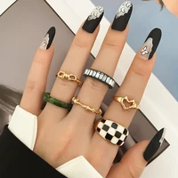 kisswife ins style infinity heart rings set for women gold color metal crystal checkerboard finger rings punk charm jewelry 2022