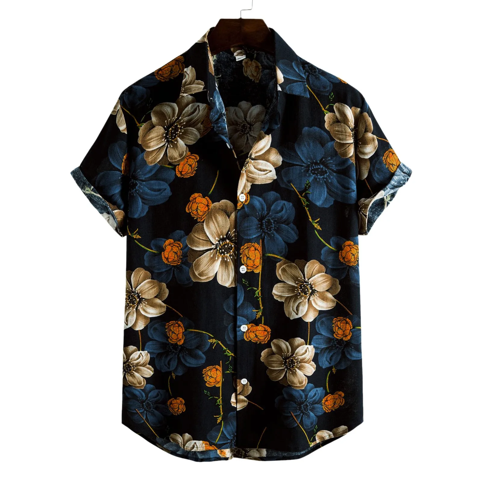 

Blue Slipper Men Casual Summer Tops Shirt Printed Short Sleeve Button Down Lapel Top Tunic Men Our Most Comfortable T Shirt