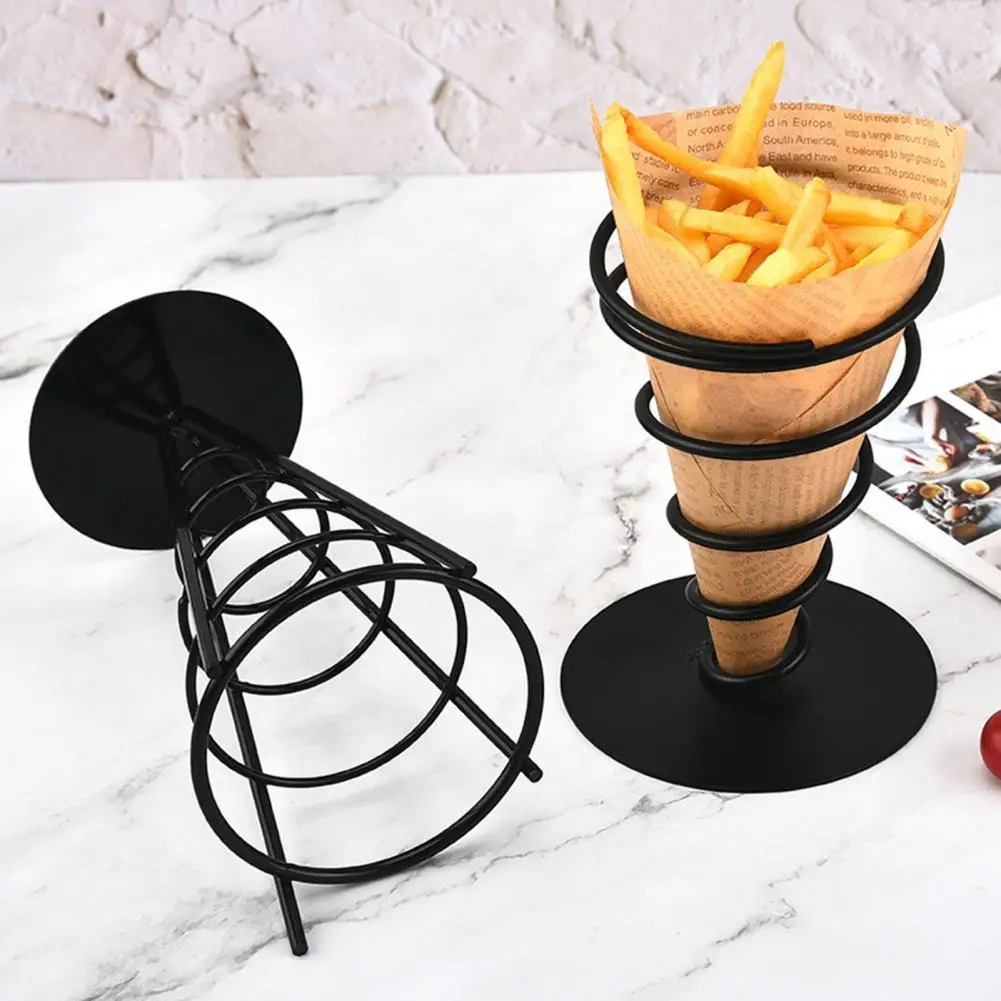 

French Fries Stand Not Easy to Rust Multi-purpose Wrought Iron Cone Snack Display Stand for Appetizers