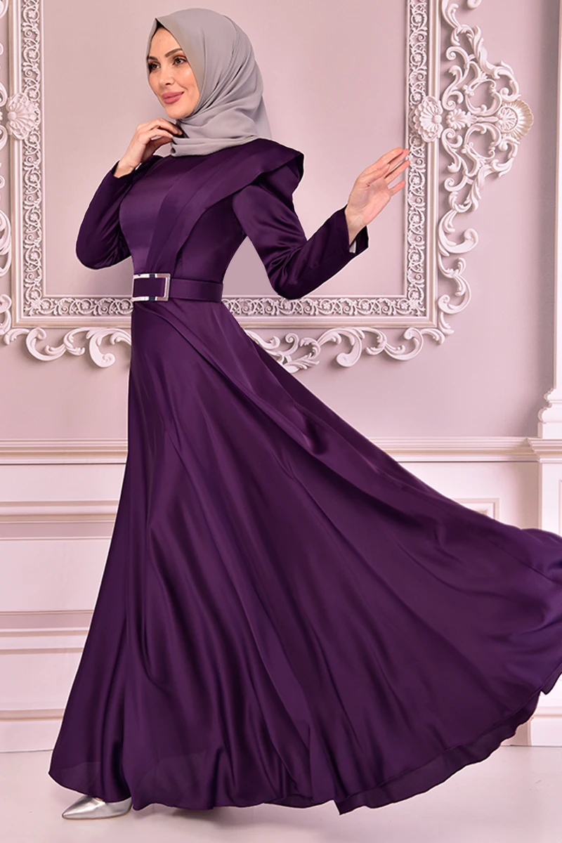 Атласное платье с поясом, фиолетовые платья для женщин, платье-абайя, мусульманское женское платье, Саудовская Аравия