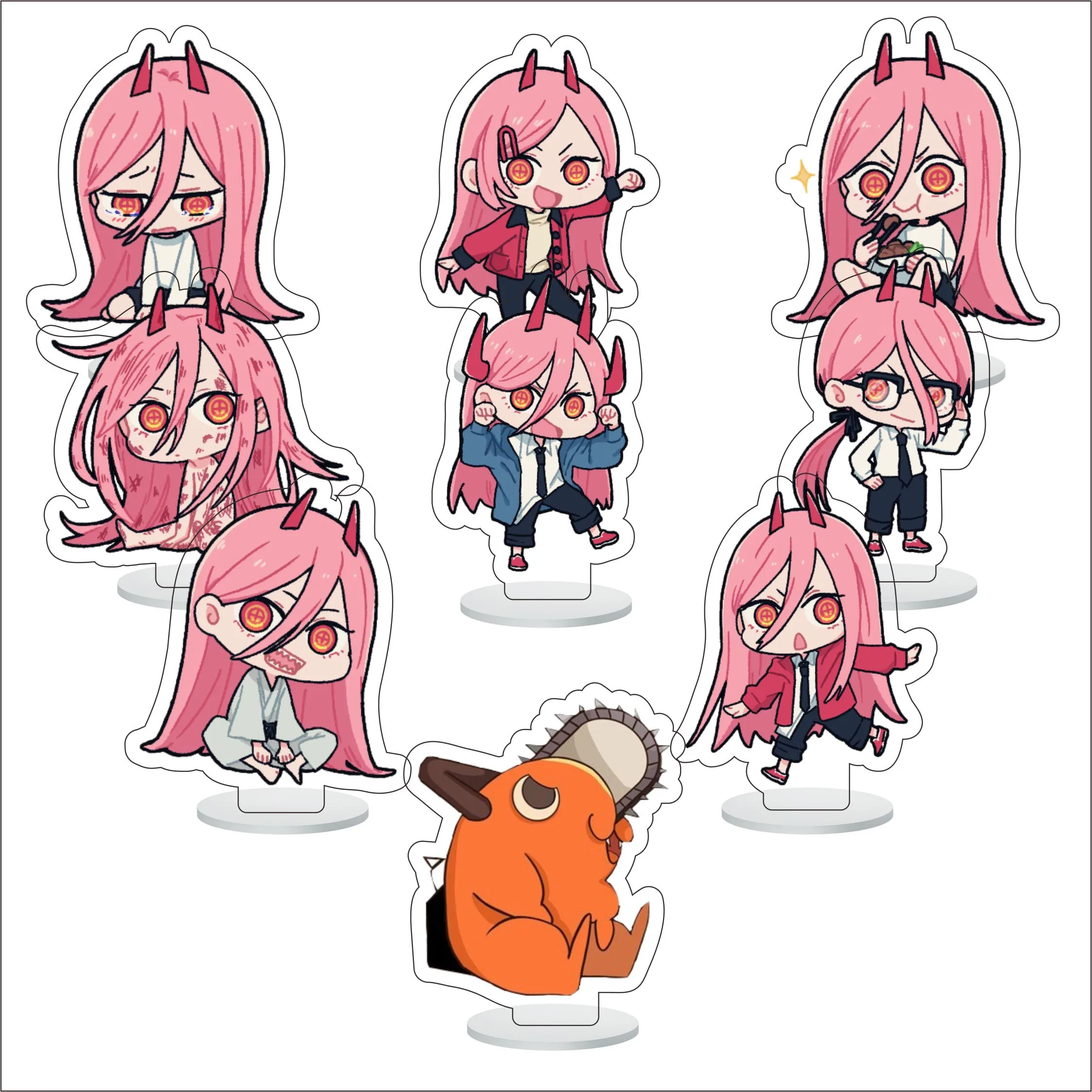 

9pcs/lot Japan Anime Chainsaw Man kawaii Power Denji Makima Aki Reze Kobeni Pochita Angel Devil 6cm Acrylic stand model