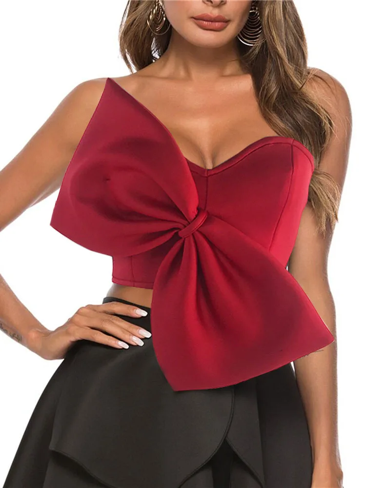 

Szkzk Bowknot Corset Crop Top Women Short Bodycon Blouses For Party Night Club Blusas Sexy Mujer Strapless Tank Tops And Blouses