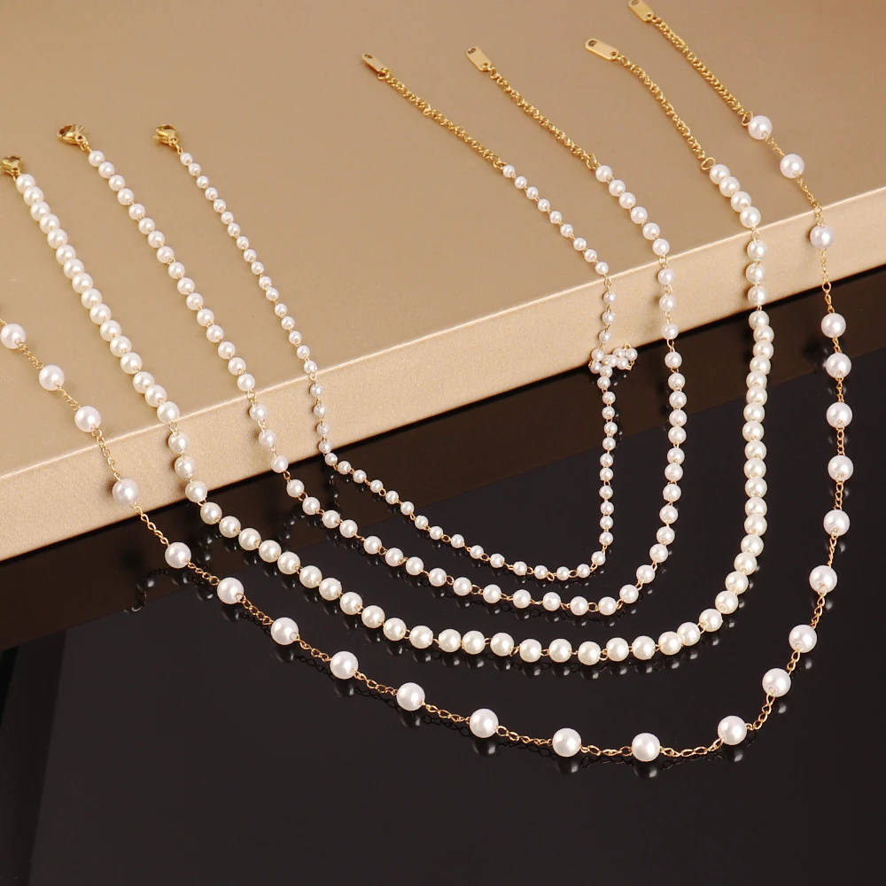 Ожерелье из нержавеющей стали для женщин ожерелье с белой имитацией жемчуга темпераментная цепочка до ключиц жемчужное колье ожерелья ювелирные изделия