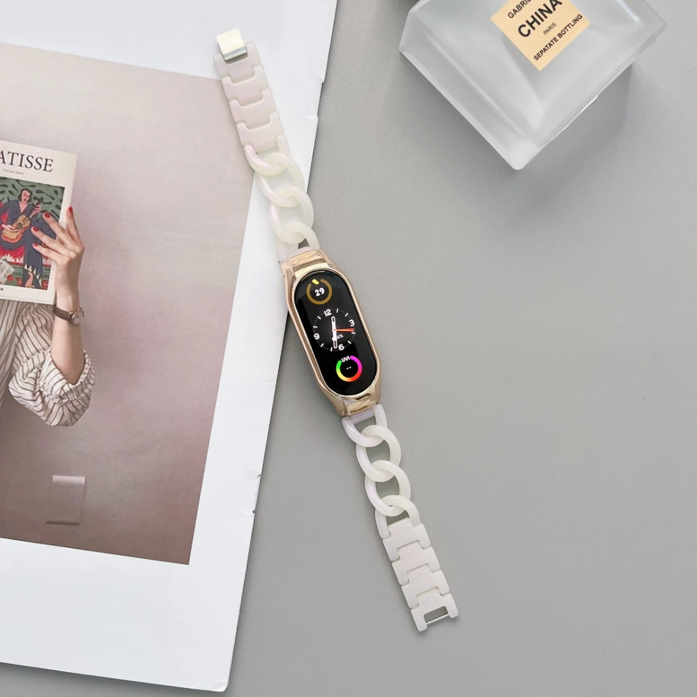 Resin Strap For Xiaomi Mi Band 7 6 5 4 3 Single Row Denim Bracelet Correa For Mi Band 6 5 4 3 Replacement Wristband Accessories