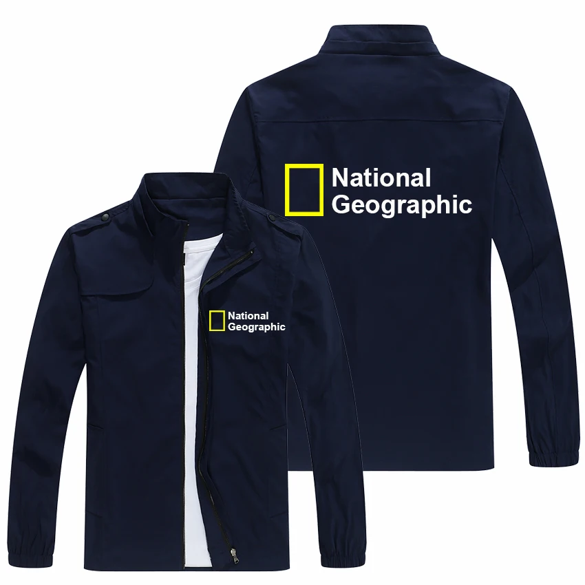

Spring Autumn Men National Geography LOGO jackets Popular Printed casual fashion loose biker jacket Men street baseball uniform