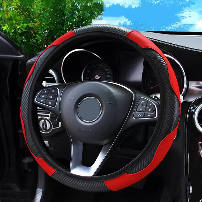 

Car Steering Wheel Cover Protector Anti-Slip PU Leather Cover Auto Steering Wheel Sleeve Decoration Carbon Fiber Printed